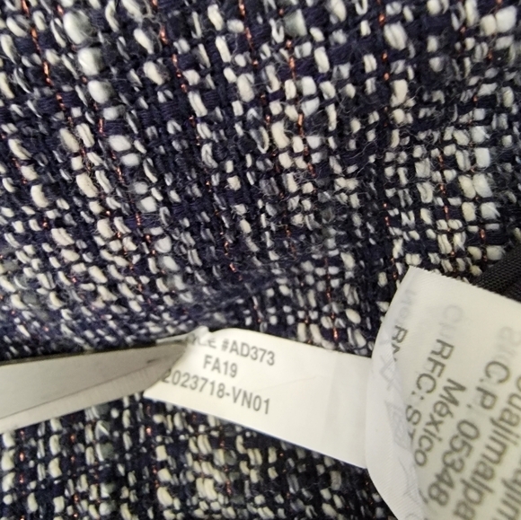 J Crew Tweed Top XL Blue White Short Fray Sleeves AD373 - Picture 9 of 9